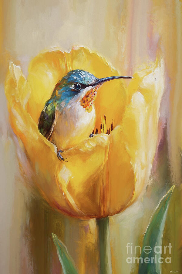 Hummingbird In The Tulip Painting by Tina LeCour Hummingbird In The Tulip Painting by Tina LeCour
