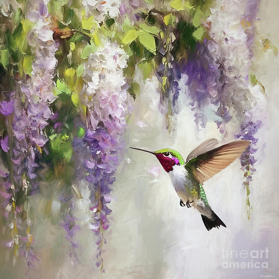 Hummingbird In The Wisteria Painting by Tina LeCour Hummingbird In The Wisteria Painting by Tina LeCour