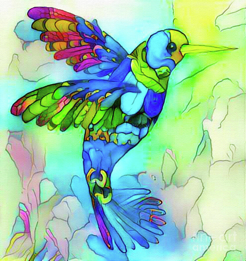 Hummingbird Ink Wash Digital Art by Nina Silver