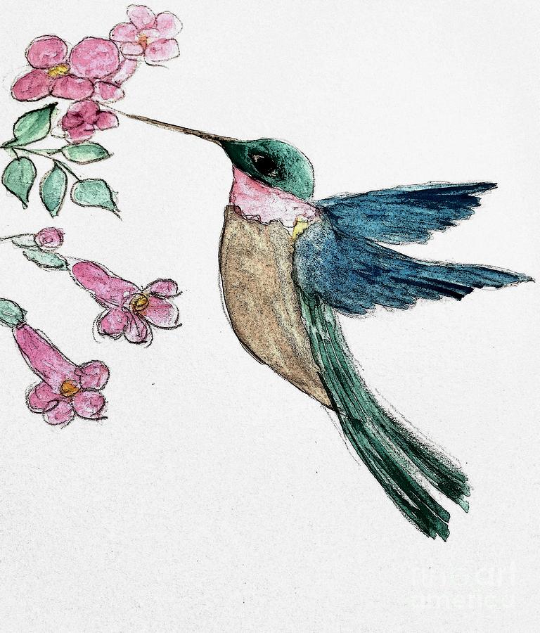 Visit from Hummingbird  Painting by Margaret Welsh Willowsilk