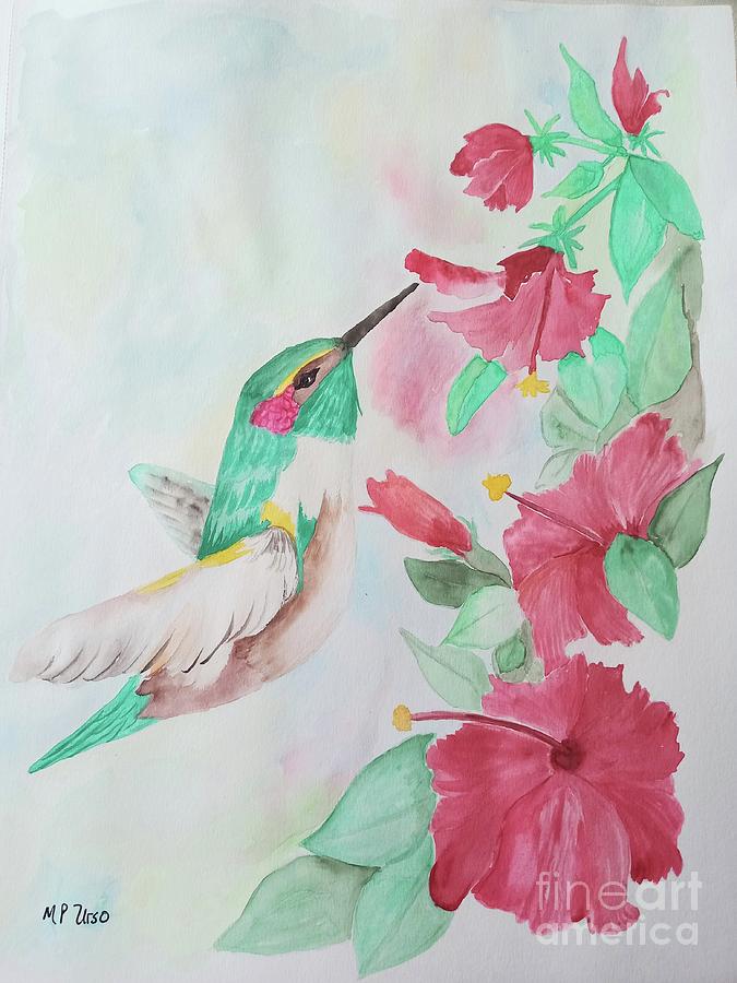 Hummingbird N Hibiscus Painting by Maria Urso