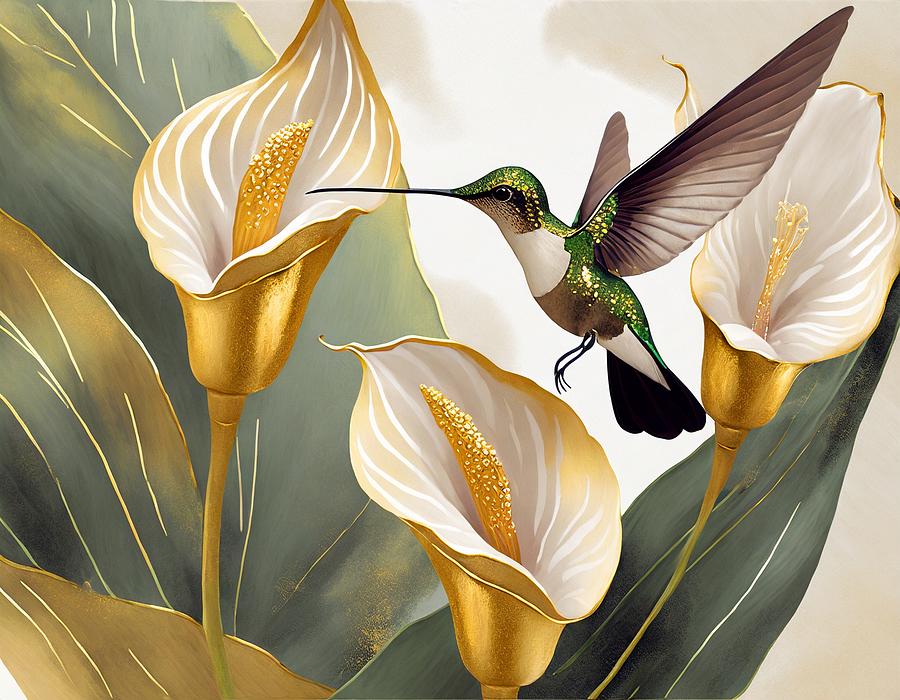 Hummingbird on Calla Lillies Mixed Media by Susan Rydberg