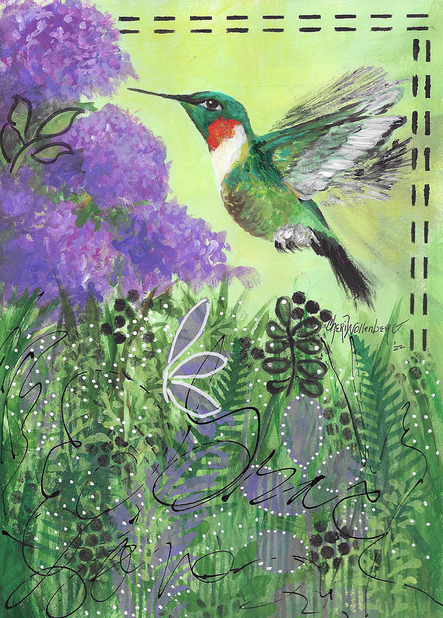 Hummingbird Out My Window Painting by Cheri Wollenberg