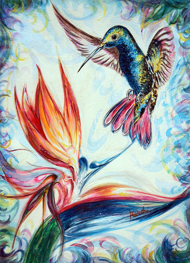 Hummingbird - Bird Of Paradise Painting By Harsh Malik