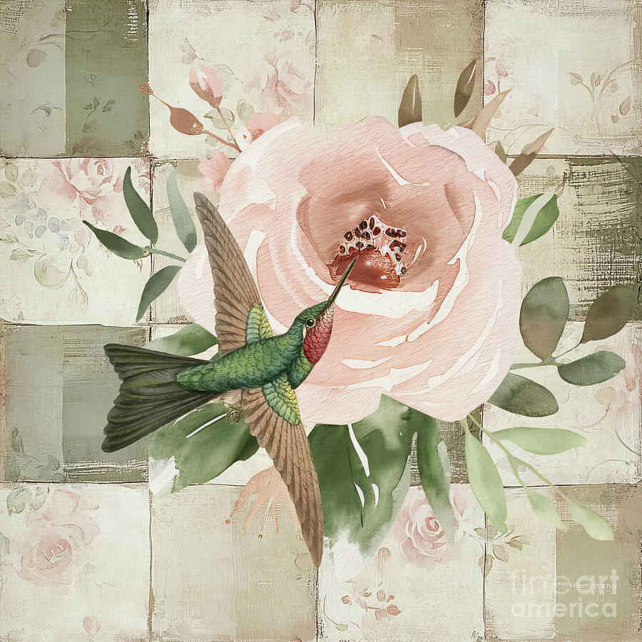 Hummingbird Rose Print Painting by Tina LeCour Hummingbird Rose Print Painting by Tina LeCour