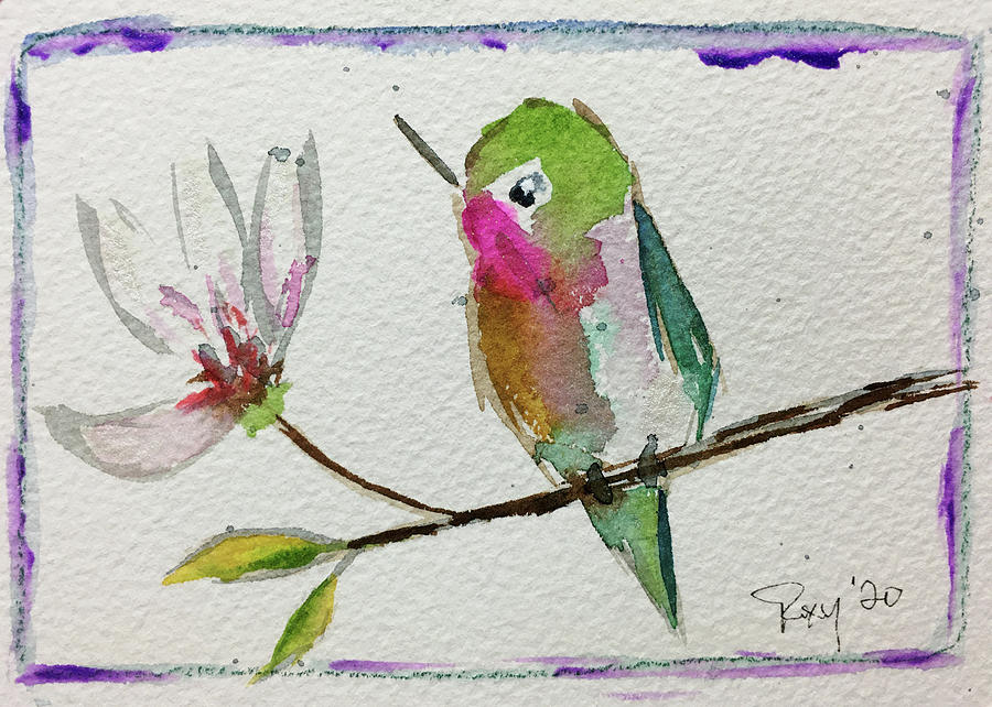 Hummingbird with Magnolia Blossom Painting by Roxy Rich