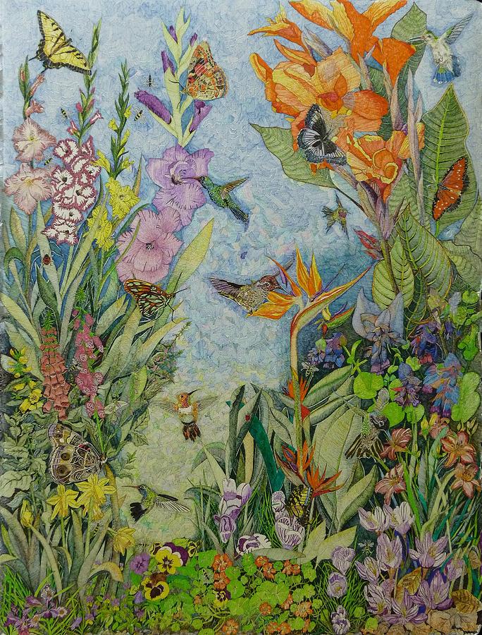 Hummingbirds Bees and Butterflies Painting by Karen Merry
