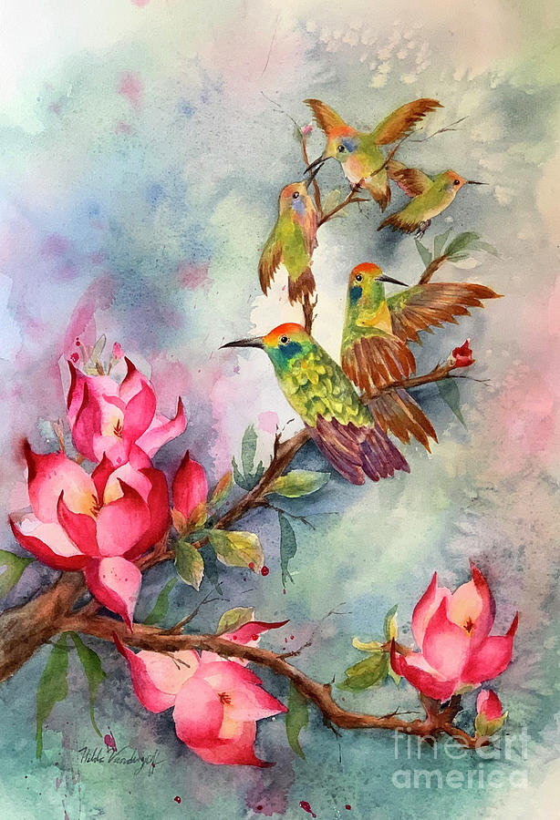Hummingbirds Painting by Hilda Vandergriff