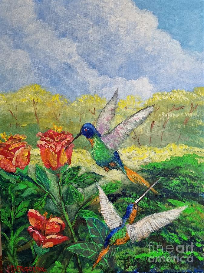 Hummingbirds Painting by Jean Pierre Bergoeing