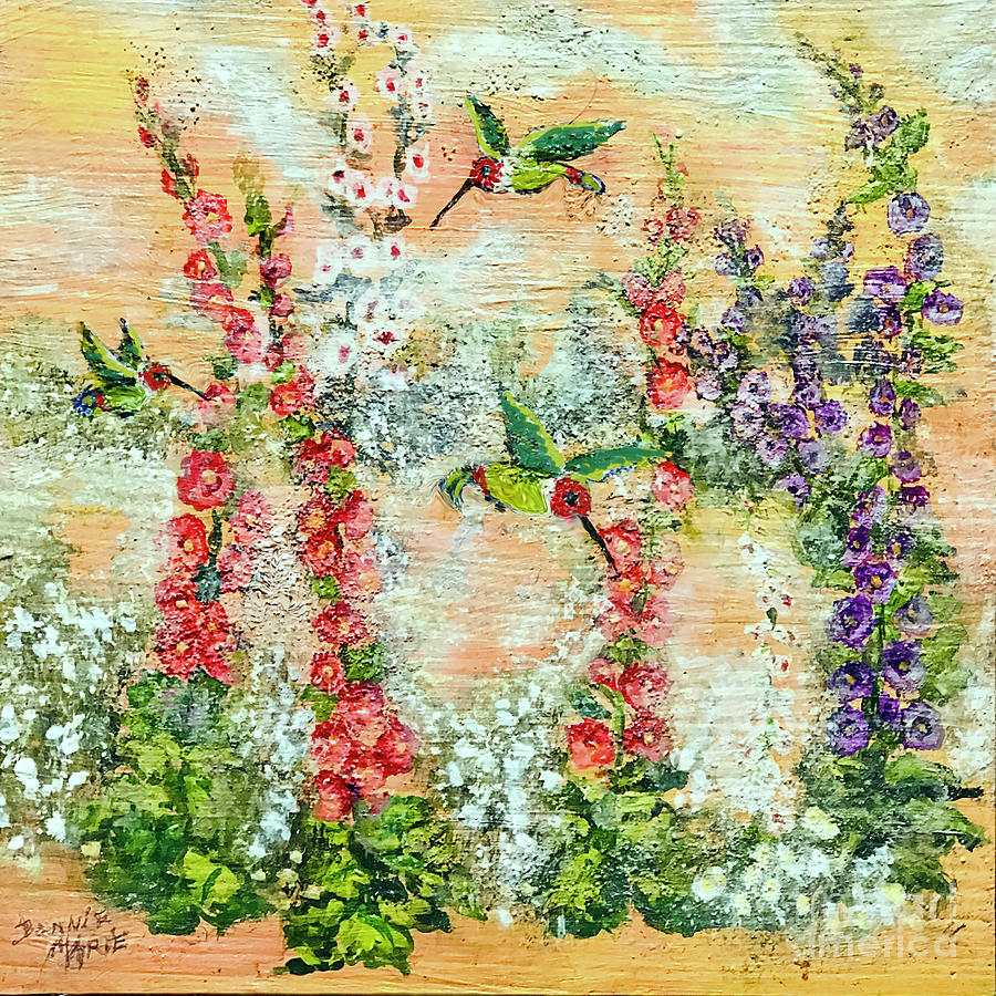 Hummingbirds Playing On A Misty Morn In Summer Painting