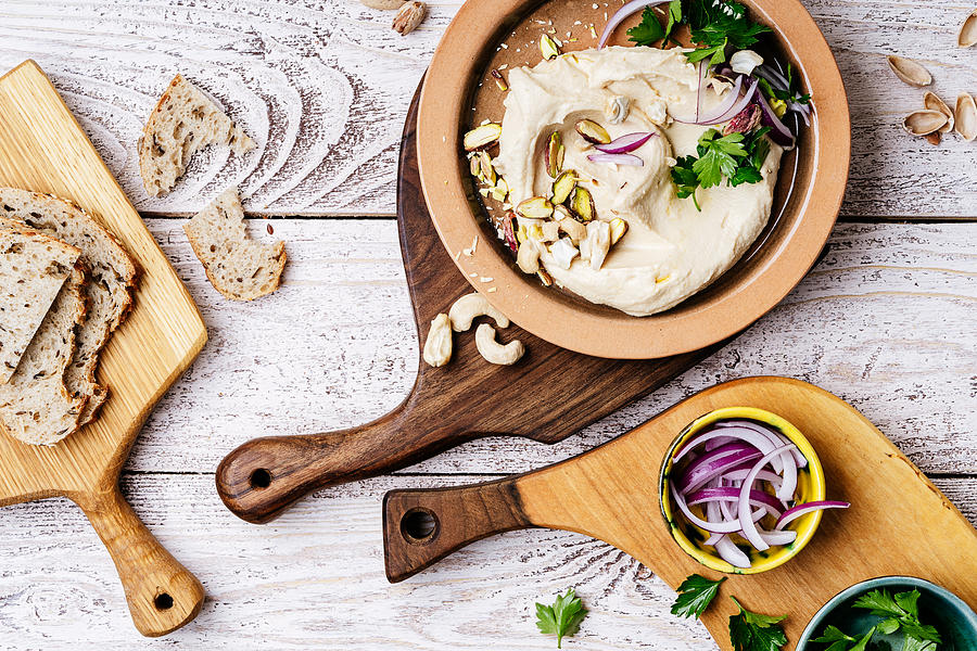 Hummus, healthy vegan snack, dip Photograph by Istetiana