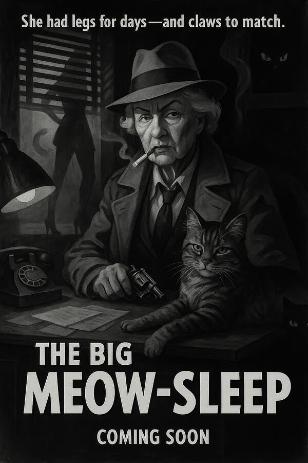 Humorous Film Noir Parody Poster The Big Meow Sleep by Bob Orsillo Cat Detective Art Mixed Media by Bob Orsillo Humorous Film Noir Parody Poster The Big Meow Sleep by Bob Orsillo Cat Detective Art Mixed Media by Bob Orsillo