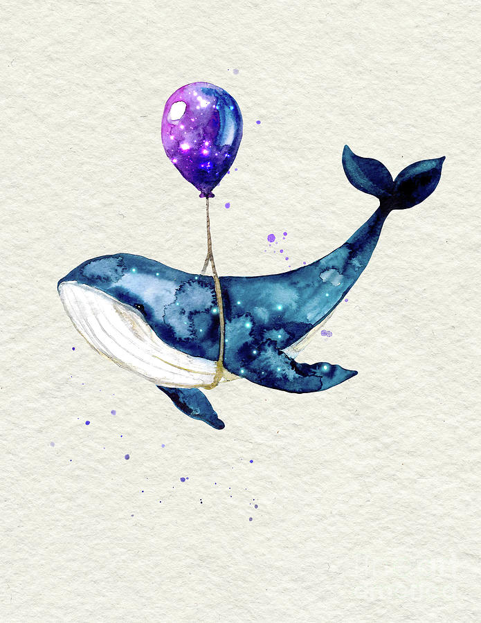 Humpback Whale With Purple Balloon Watercolor Painting Painting by Garden Of Delights