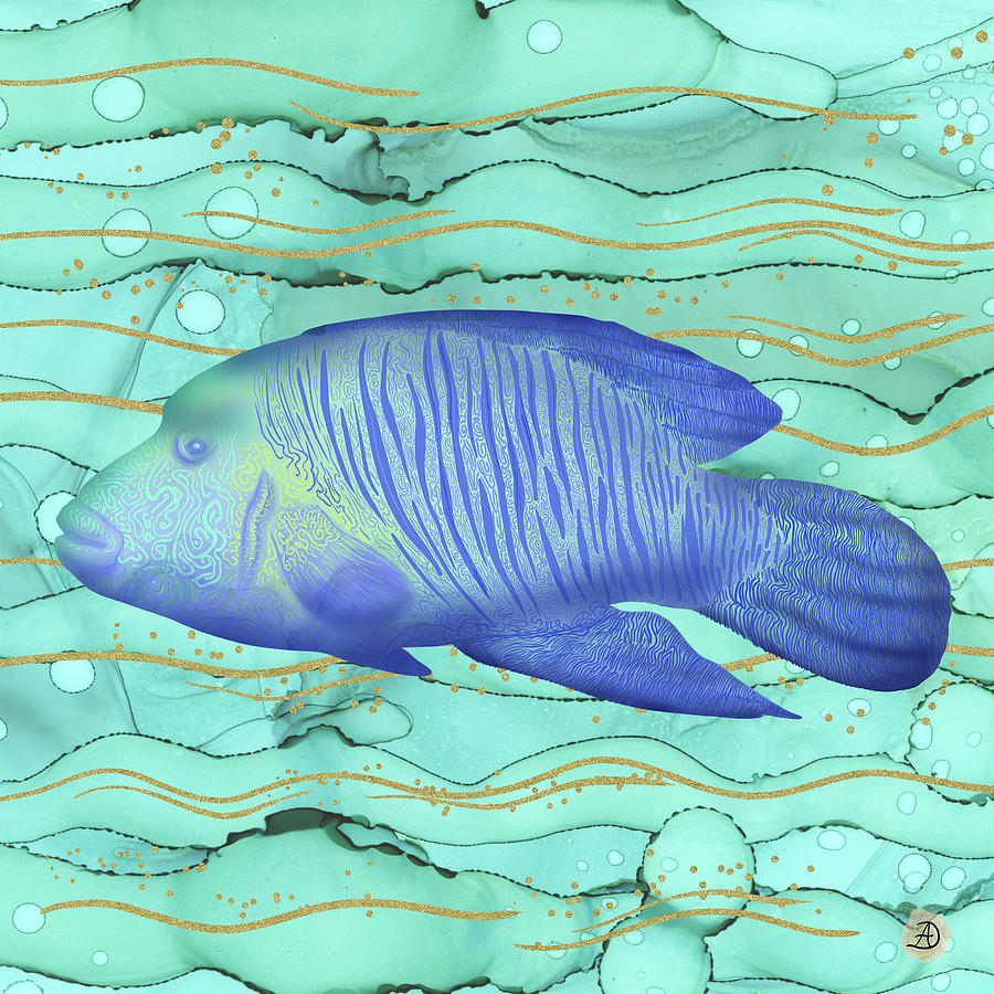 Humphead Wrasse Colorful Fish Swimming in the Emerald Ocean Digital Art by Andreea Dumez