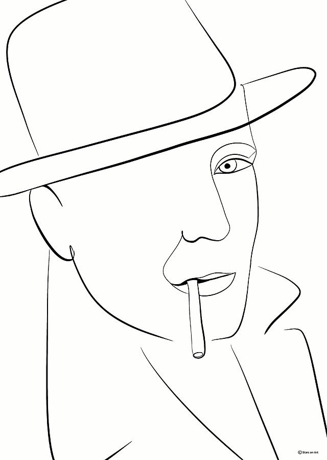 Humphrey Bogart Drawing - Humphrey Bogart minimalist portrait by Movie World Posters