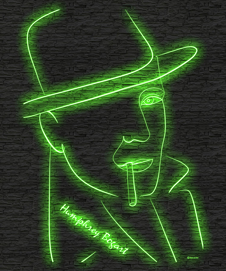 Humphrey Bogart Digital Art - Humphrey Bogart neon portrait by Movie World Posters