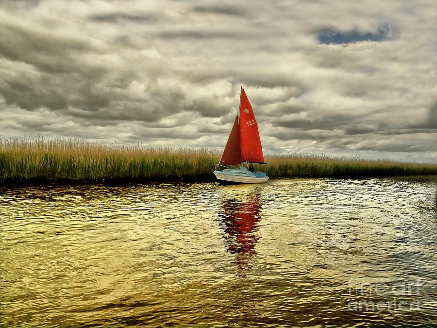 Hundred Shades Of Gold - Red Sail In Gold Waters Photograph