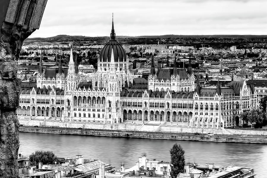 Black And White Photograph - Hungarian Parliament in Budapest in Black and White by Kay Brewer