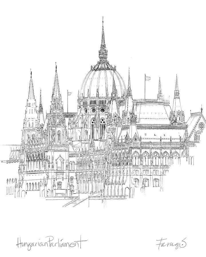 Architecture Drawing - Hungarian Parliament by Peter Farago