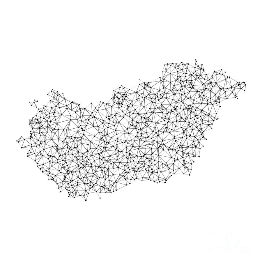 Hungary Map Network Black And White Digital Art by Frank Ramspott - Pixels