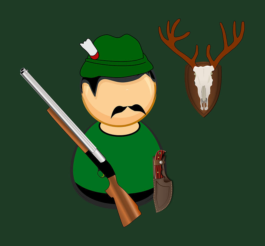 Hunter Antlers Comic Characters Deer Game Gamekeeper Gun Digital Art by  Jeff Brassard - Pixels