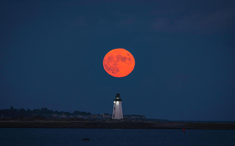 Hunter Moon Over Lighthouse Photograph by Fran Gallogly