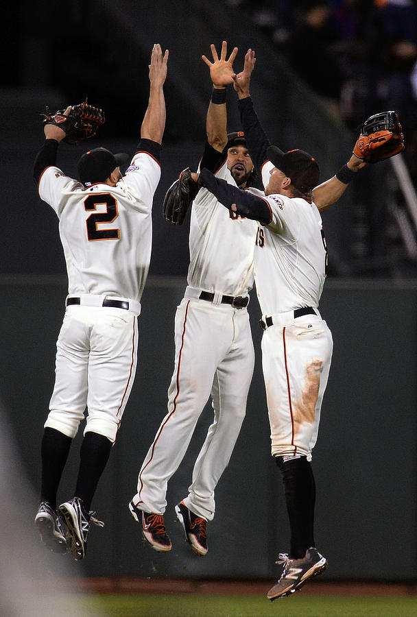 Hunter Pence and Angel Pagan Photograph by Thearon W. Henderson
