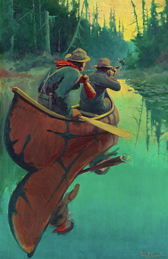 Hunters launching Canoe spot Elk herd by Phillip Goodwin 