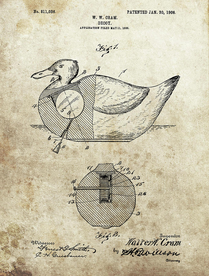 Hunting Duck Decoy Patent Drawing by Dan Sproul