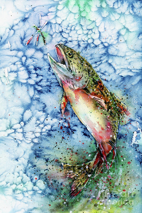 Trout Painting - Hunting for Dragonfly by Zaira Dzhaubaeva
