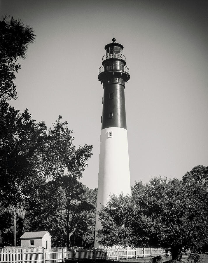 Hunting Island Lighthouse Monochrome Photograph by Joseph S Giacalone