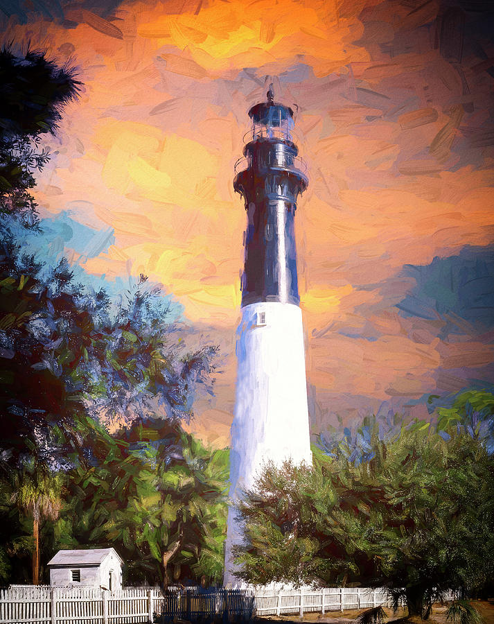 Hunting Island Lighthouse Painterly Style Mixed Media by Joseph S Giacalone