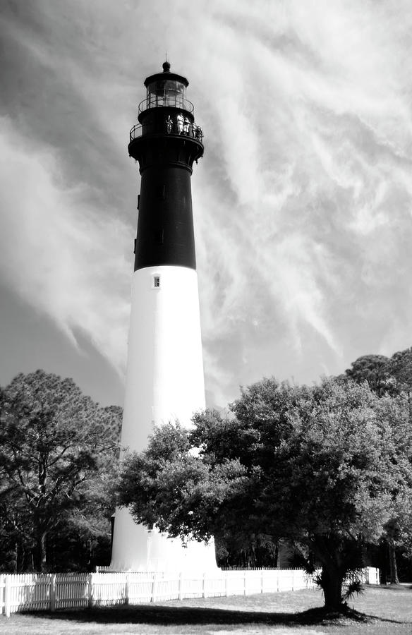Hunting Island Lighthouse SC Vertical BW Photograph by Bob Pardue