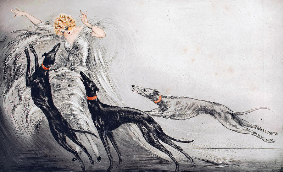 Christmas Painting - Hunting with hounds by Louis Icart