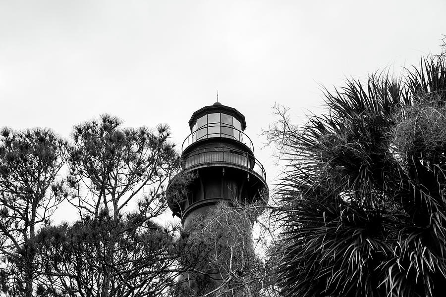 HuntingIsland Lighthouse in black and white Photograph by Karen Foley