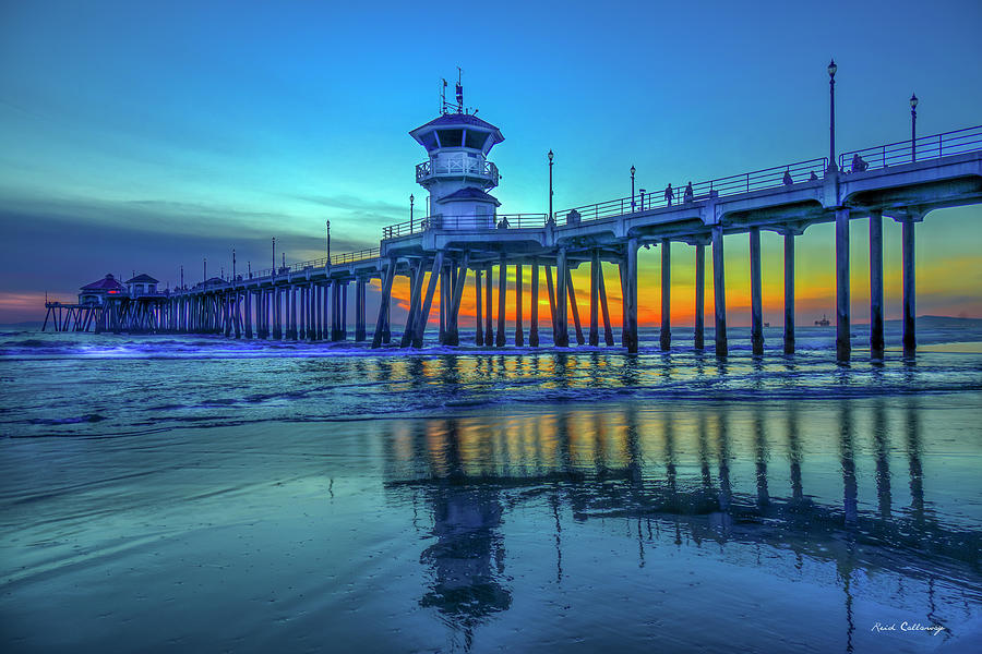 Office Art Decor Photograph - Huntington Beach CA Sunset Reflections California Seascape Art by Reid Callaway