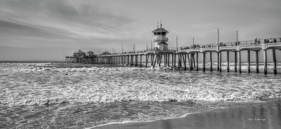 Huntington Beach CA The Huntington Beach Pier 5 BW Surf City USA Seascape Art Photograph by Reid Callaway