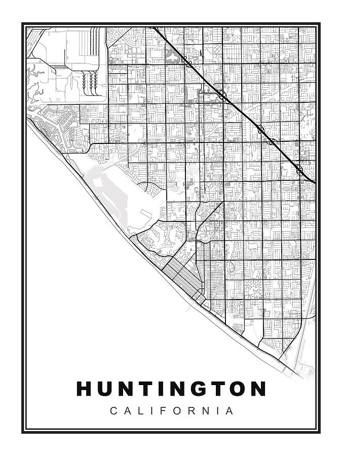 Huntington Beach Map Digital Art By Ipsita Das - Pixels