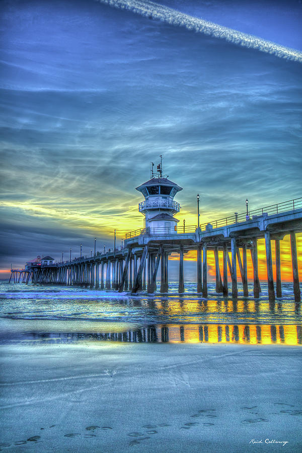 Huntington Beach CA The Pier Sunset Reflections 4 California Surfing Mecca Seascape Art Photograph by Reid Callaway
