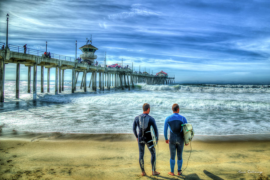Huntington Beach Pier Surfers California Surfing Mecca Los Angeles Seascape Art Photograph by Reid Callaway