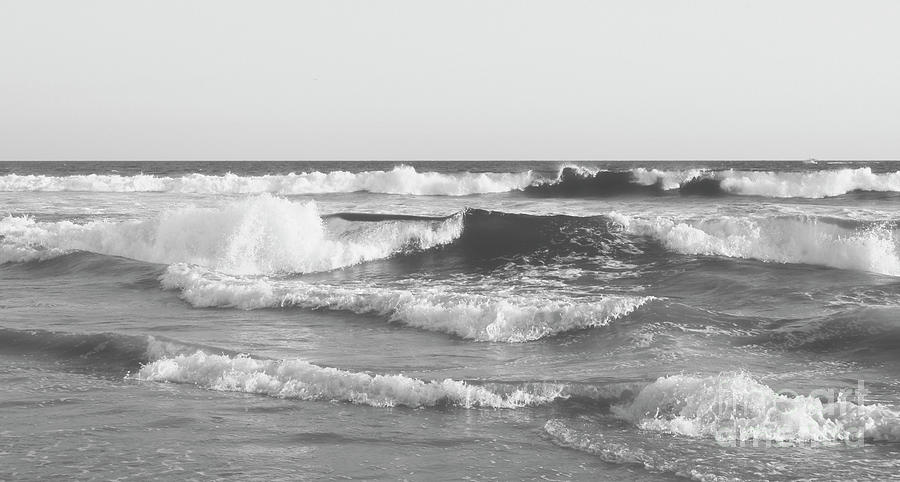 Huntington Beach Waves In Black And White Photograph