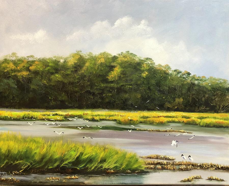 Huntington marsh Painting by Karen Langley