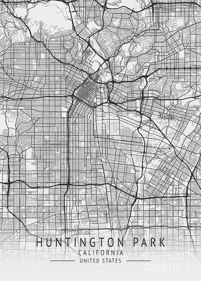 Huntington Park California Us Gray City Map Digital Art By Tien Stencil Fine Art America 8004