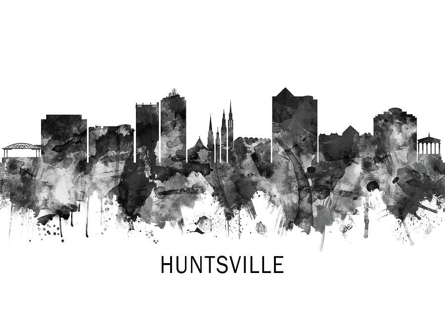 Huntsville Alabama Skyline Bw Mixed Media