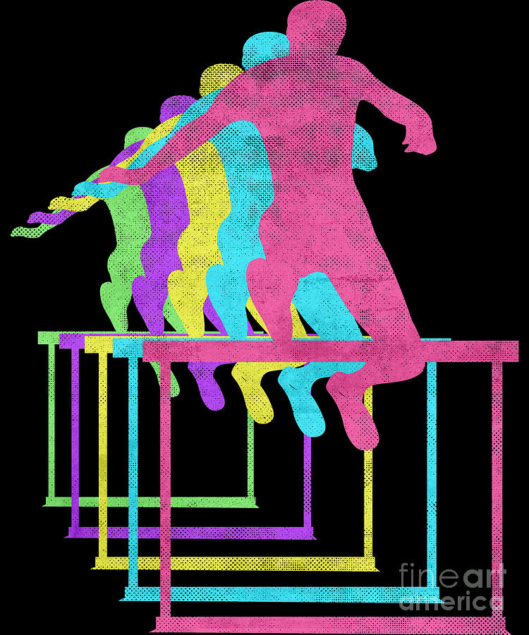 Hurdle Sprint Dash Jump 80s Rainbow Colors Digital Art by Megan Miller