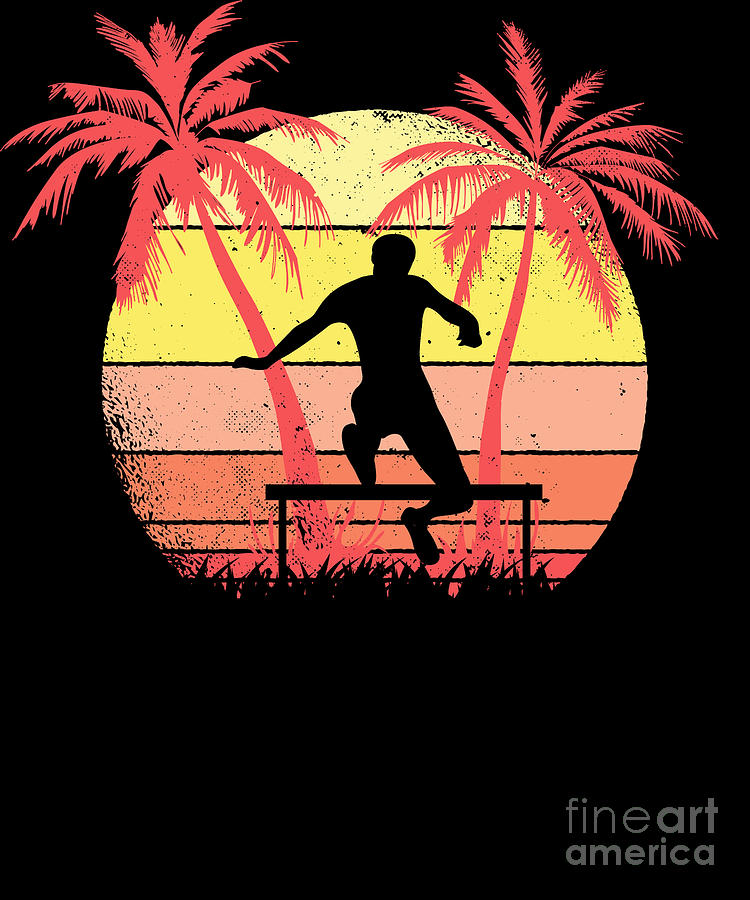 Hurdle Sprint Dash Jump Summer Sunset 80s Palm Digital Art by Filip