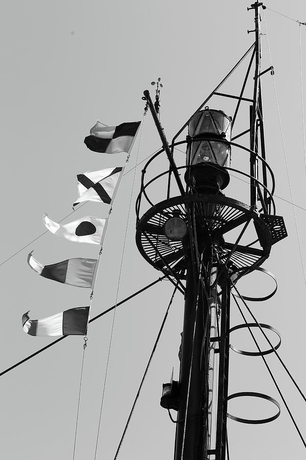 Huron Light Ship Mast and Flags BW 050822 Photograph by Mary Bedy