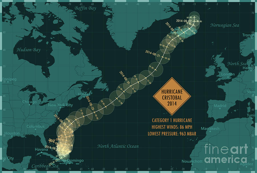 Hurricane Cristobal 2014 Track North Atlantic Ocean Infographic Digital ...