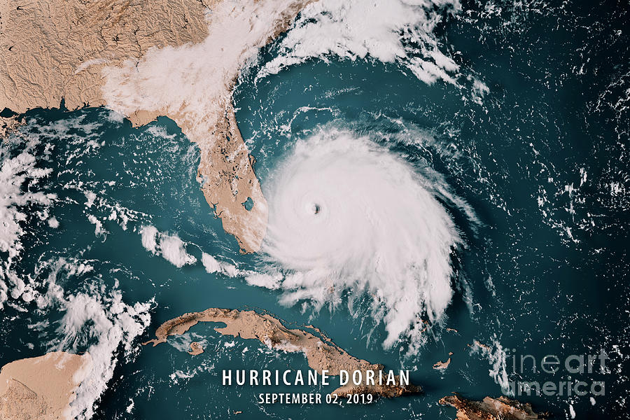 Hurricane Dorian 2019 Topographic Map 3D Render Neutral Digital Art by ...