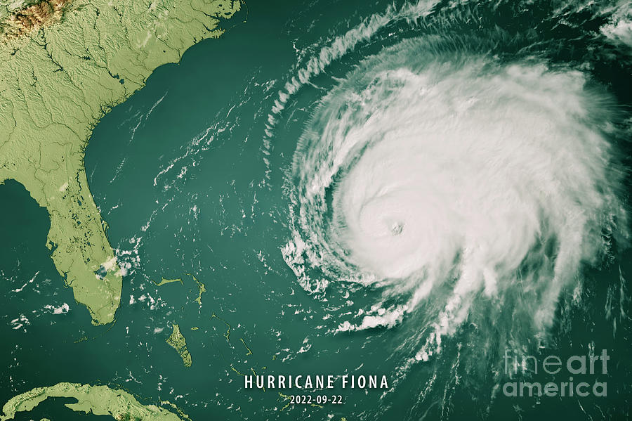 Map Digital Art - Hurricane Fiona Cloud Map Atlantic Ocean Florida 3D Render Color by Frank Ramspott